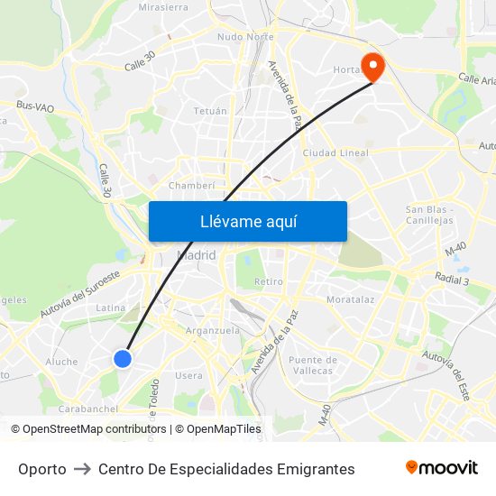 Oporto to Centro De Especialidades Emigrantes map