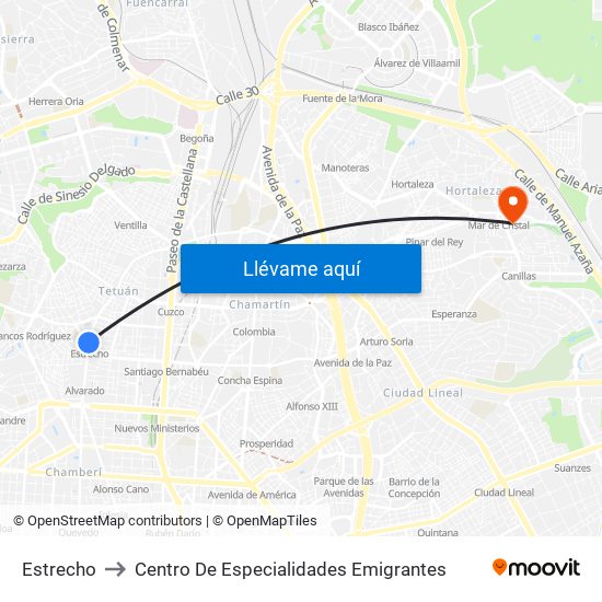 Estrecho to Centro De Especialidades Emigrantes map