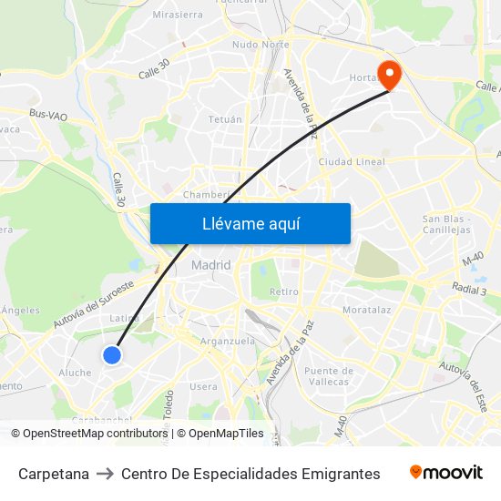 Carpetana to Centro De Especialidades Emigrantes map