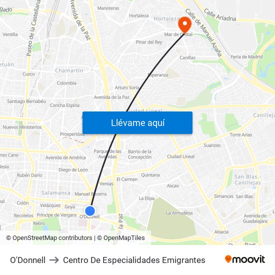O'Donnell to Centro De Especialidades Emigrantes map