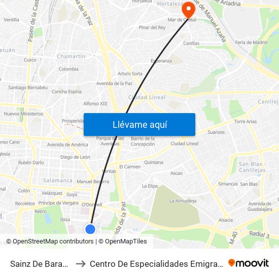 Sainz De Baranda to Centro De Especialidades Emigrantes map