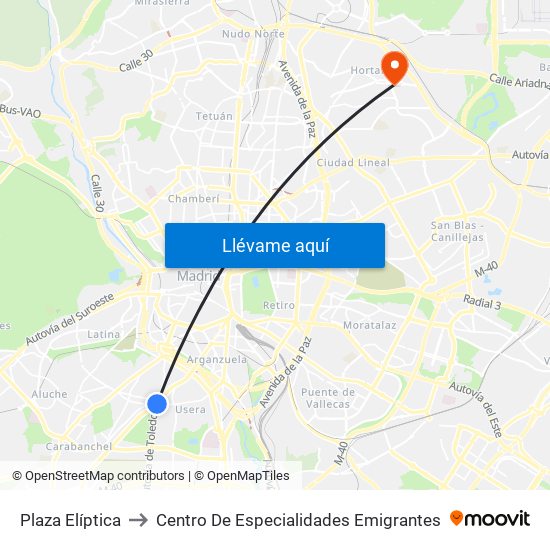 Plaza Elíptica to Centro De Especialidades Emigrantes map
