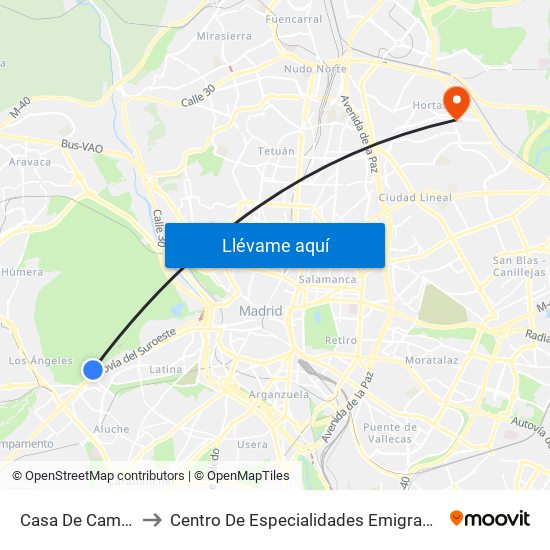 Casa De Campo to Centro De Especialidades Emigrantes map