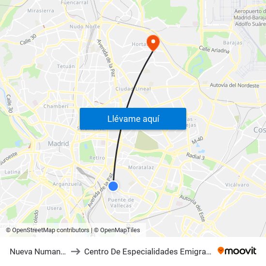 Nueva Numancia to Centro De Especialidades Emigrantes map