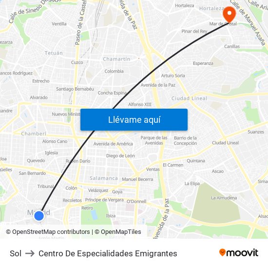 Sol to Centro De Especialidades Emigrantes map