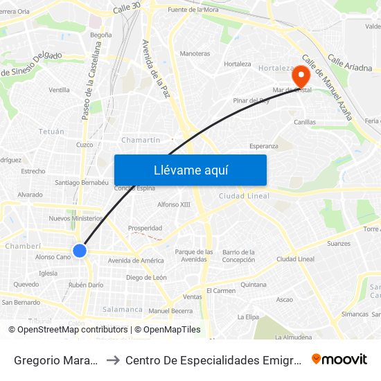 Gregorio Marañón to Centro De Especialidades Emigrantes map