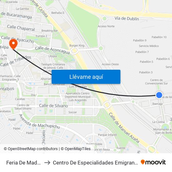 Feria De Madrid to Centro De Especialidades Emigrantes map