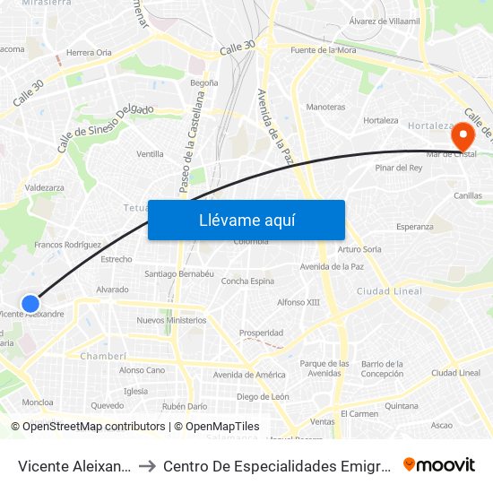 Vicente Aleixandre to Centro De Especialidades Emigrantes map