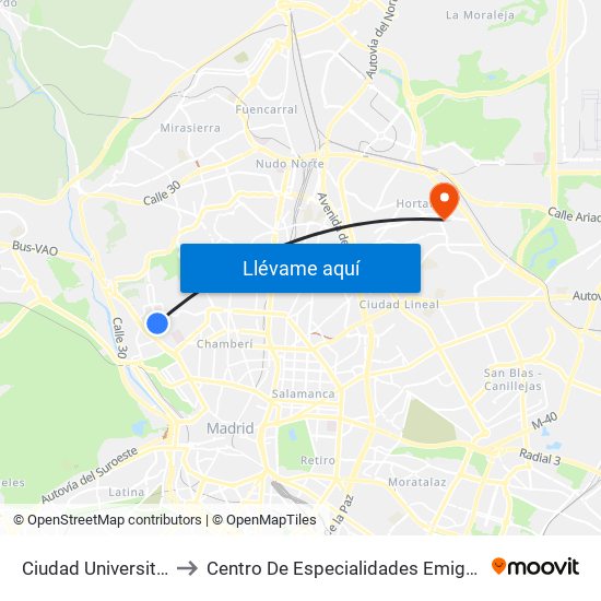 Ciudad Universitaria to Centro De Especialidades Emigrantes map