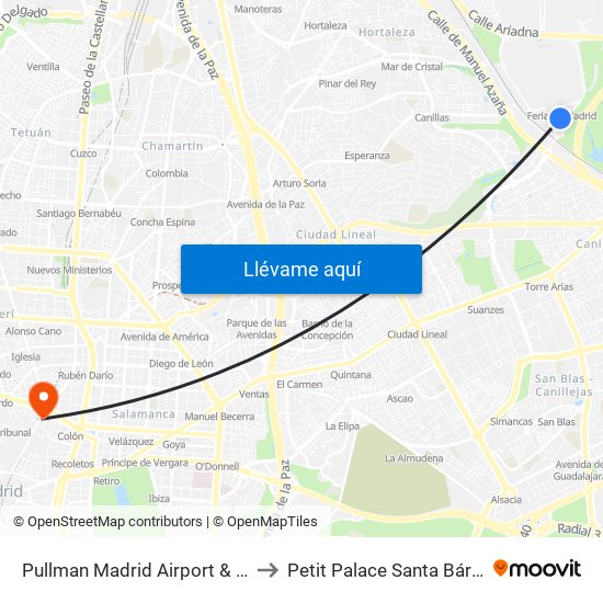 Pullman Madrid Airport & Feria to Petit Palace Santa Bárbara map