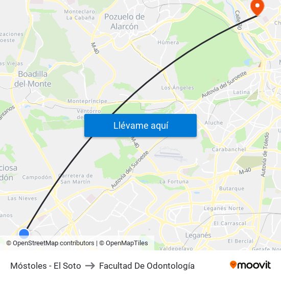 Móstoles - El Soto to Facultad De Odontología map