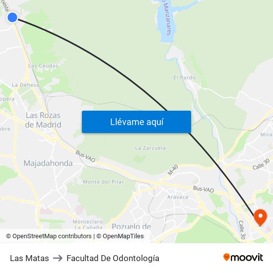 Las Matas to Facultad De Odontología map