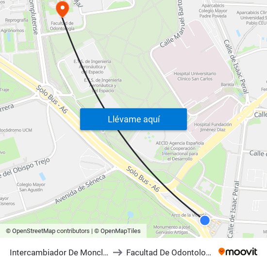 Intercambiador De Moncloa to Facultad De Odontología map