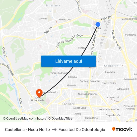 Castellana - Nudo Norte to Facultad De Odontología map