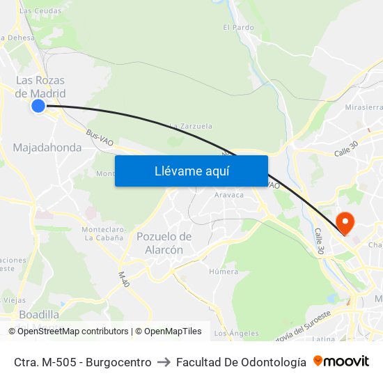Ctra. M-505 - Burgocentro to Facultad De Odontología map