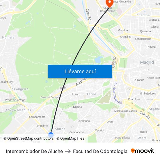 Intercambiador De Aluche to Facultad De Odontología map