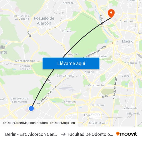 Berlín - Est. Alcorcón Central to Facultad De Odontología map