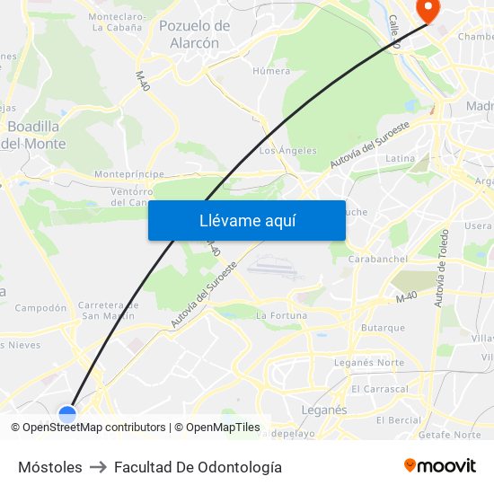 Móstoles to Facultad De Odontología map