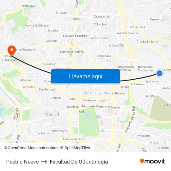 Pueblo Nuevo to Facultad De Odontología map