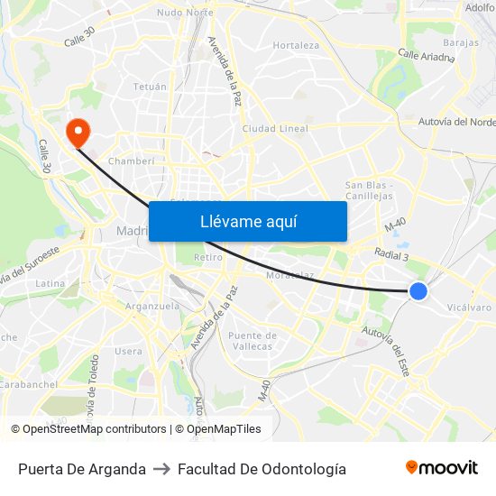 Puerta De Arganda to Facultad De Odontología map