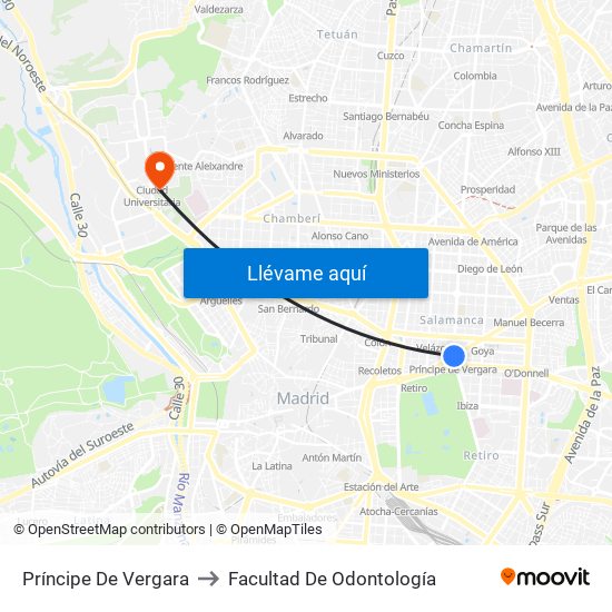 Príncipe De Vergara to Facultad De Odontología map