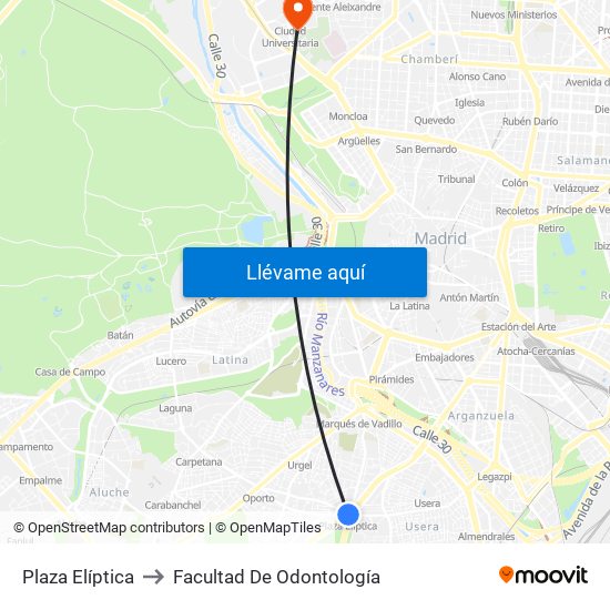 Plaza Elíptica to Facultad De Odontología map