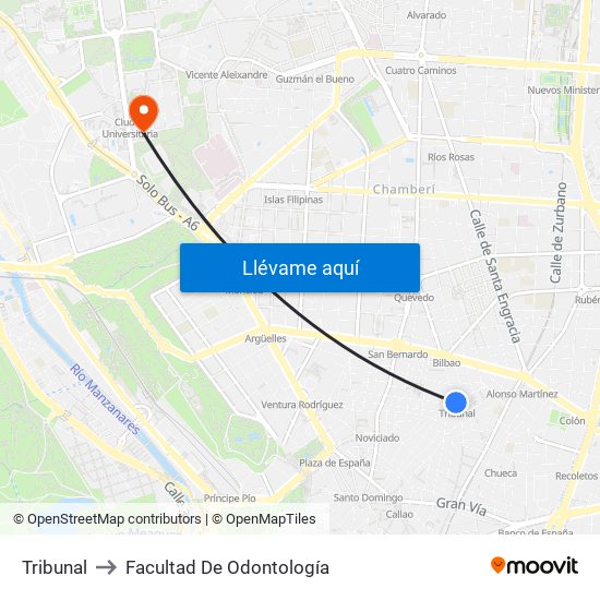 Tribunal to Facultad De Odontología map