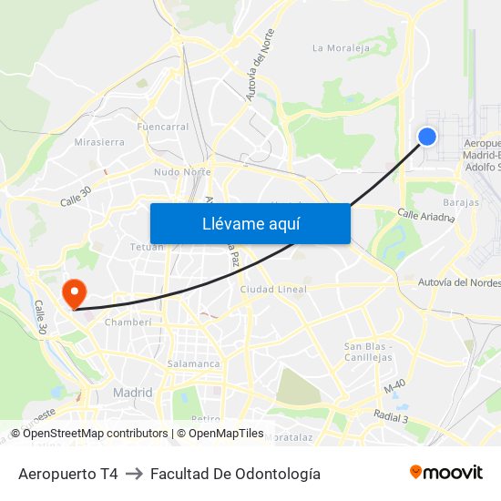 Aeropuerto T4 to Facultad De Odontología map