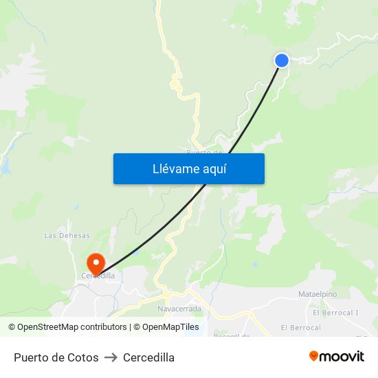 Puerto de Cotos to Cercedilla map