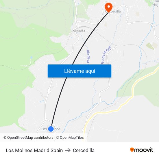 Los Molinos Madrid Spain to Cercedilla map