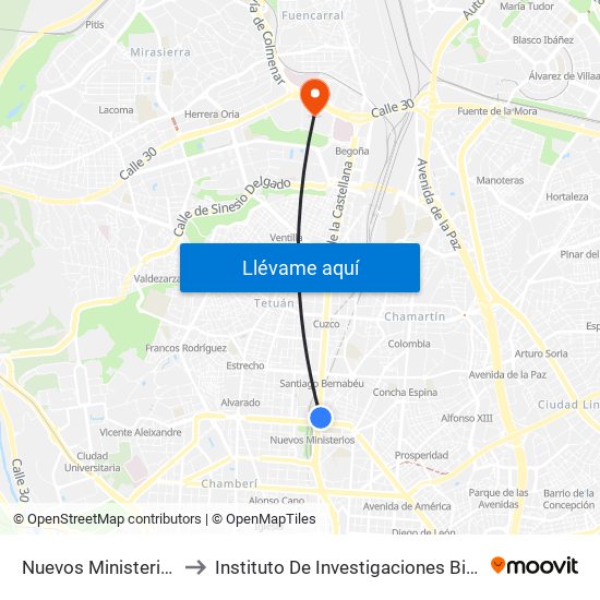 Nuevos Ministerios - Centro Comercial to Instituto De Investigaciones Biomédicas De Madrid ""Alberto Sols"" map