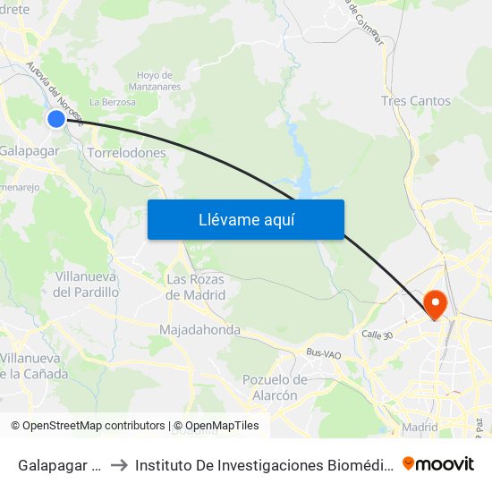 Galapagar - La Navata to Instituto De Investigaciones Biomédicas De Madrid ""Alberto Sols"" map