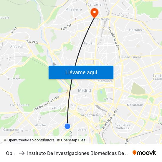 Opañel to Instituto De Investigaciones Biomédicas De Madrid ""Alberto Sols"" map