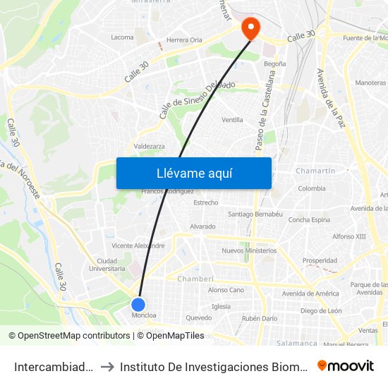 Intercambiador De Moncloa to Instituto De Investigaciones Biomédicas De Madrid ""Alberto Sols"" map