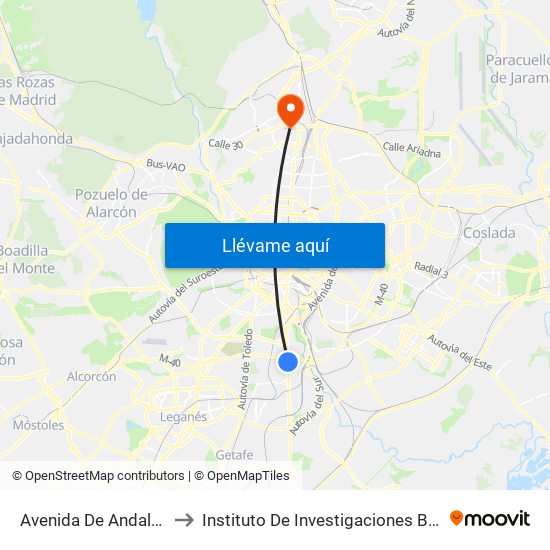 Avenida De Andalucía - Centro Comercial to Instituto De Investigaciones Biomédicas De Madrid ""Alberto Sols"" map
