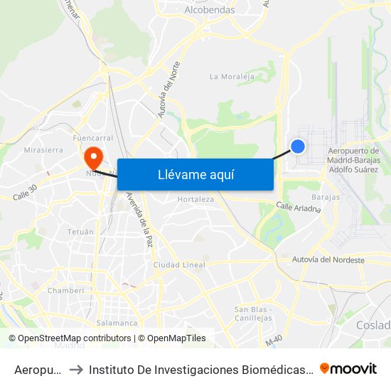 Aeropuerto T4 to Instituto De Investigaciones Biomédicas De Madrid ""Alberto Sols"" map