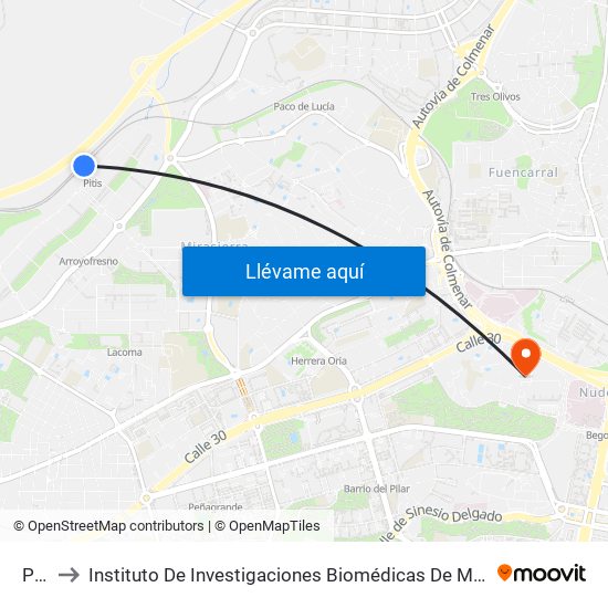 Pitis to Instituto De Investigaciones Biomédicas De Madrid ""Alberto Sols"" map