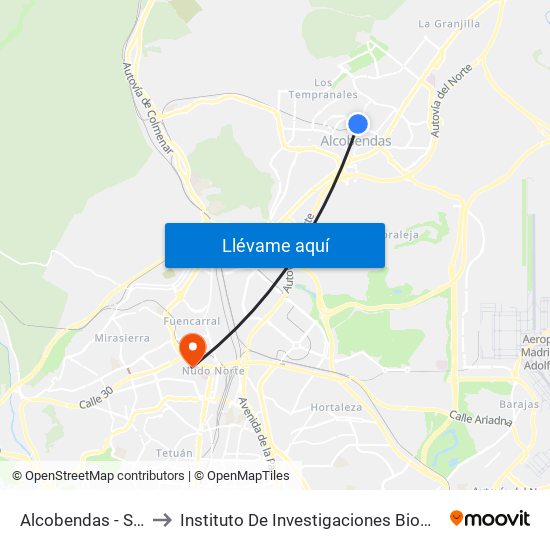 Alcobendas - S. S. De Los Reyes to Instituto De Investigaciones Biomédicas De Madrid ""Alberto Sols"" map