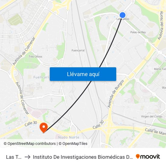 Las Tablas to Instituto De Investigaciones Biomédicas De Madrid ""Alberto Sols"" map