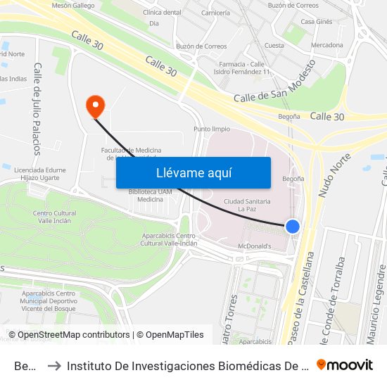 Begoña to Instituto De Investigaciones Biomédicas De Madrid ""Alberto Sols"" map