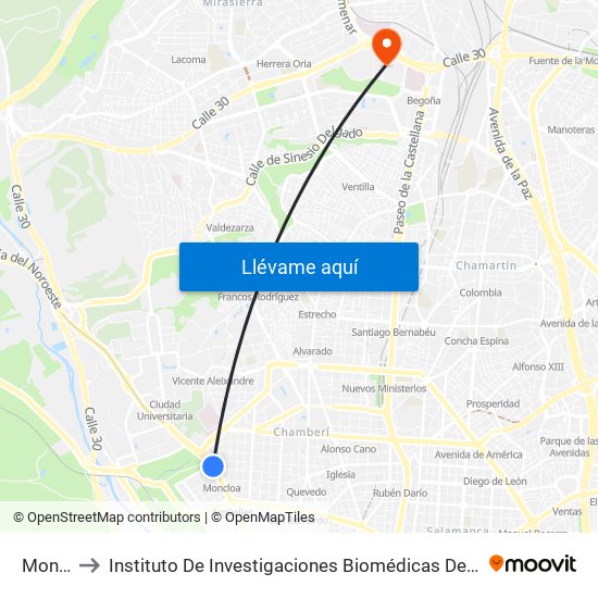 Moncloa to Instituto De Investigaciones Biomédicas De Madrid ""Alberto Sols"" map