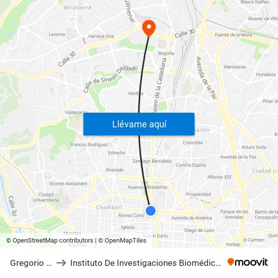 Gregorio Marañón to Instituto De Investigaciones Biomédicas De Madrid ""Alberto Sols"" map