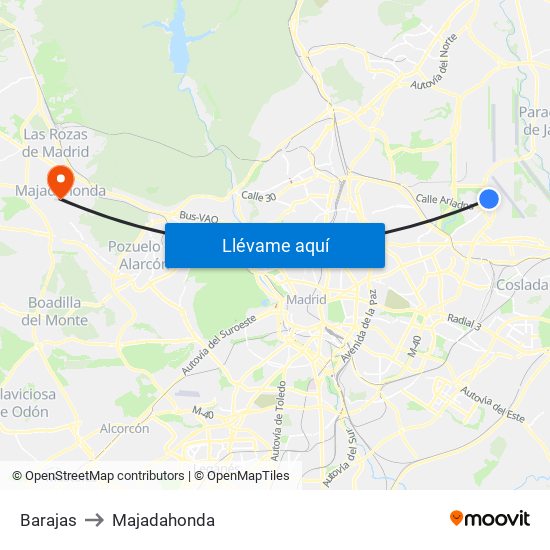 Barajas to Majadahonda map