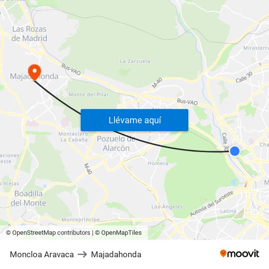 Moncloa Aravaca to Majadahonda map