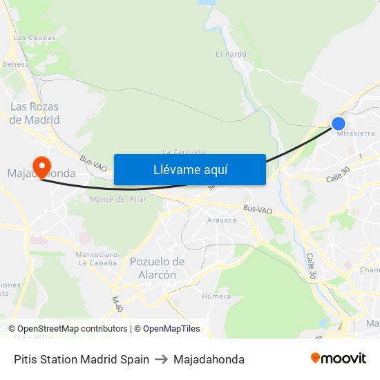 Pitis Station Madrid Spain to Majadahonda map