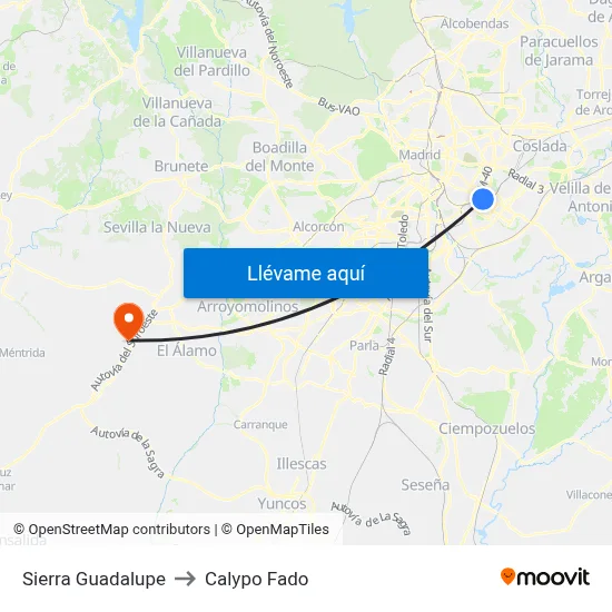 Sierra Guadalupe to Calypo Fado map