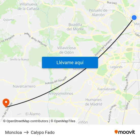 Moncloa to Calypo Fado map