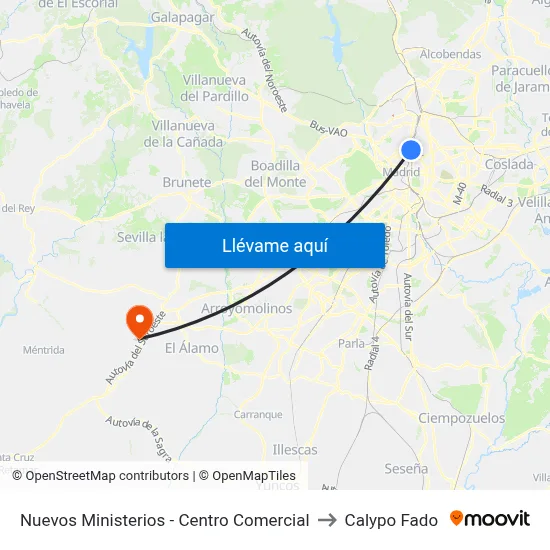 Nuevos Ministerios - Centro Comercial to Calypo Fado map