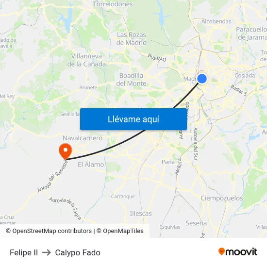 Felipe II to Calypo Fado map