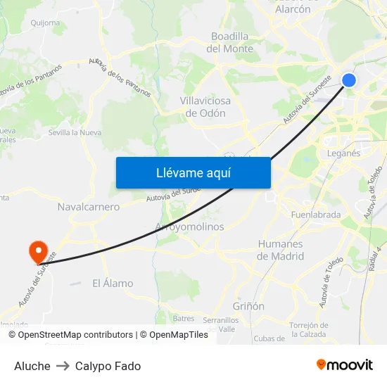 Aluche to Calypo Fado map